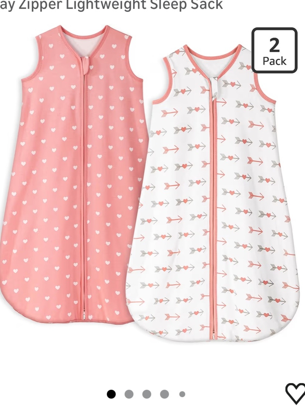 Yoofoss Baby Sleep Sack 2-Pack in Pink & White 0-6 months 1.0 tog